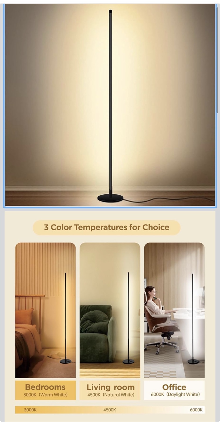 Modern LED Floor Lamp with Remote - Black - photo 2