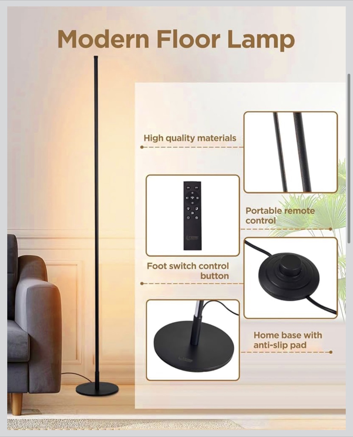 Modern LED Floor Lamp with Remote - Black