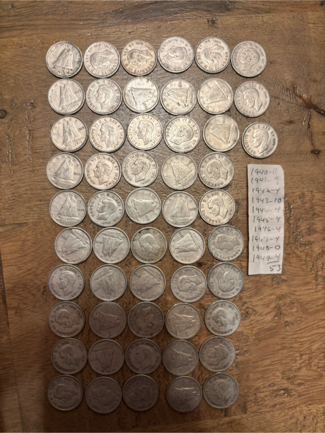 53x Canadian Silver Dimes (1940s) – King George VI