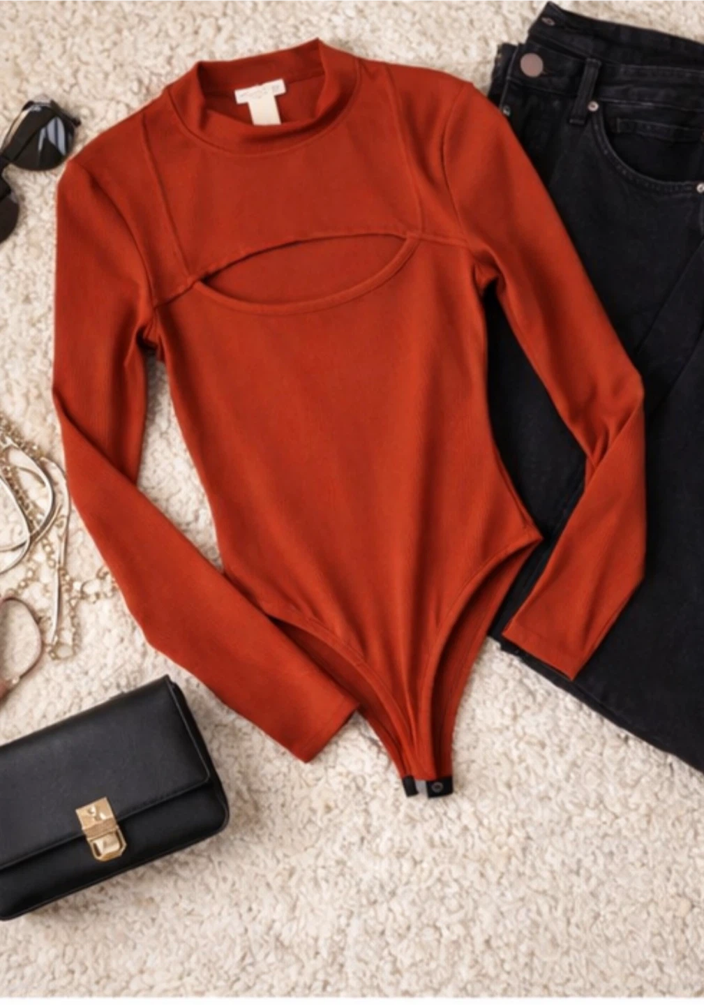 H&M Ribbed Cutout Bodysuit - Rust Orange - photo 4