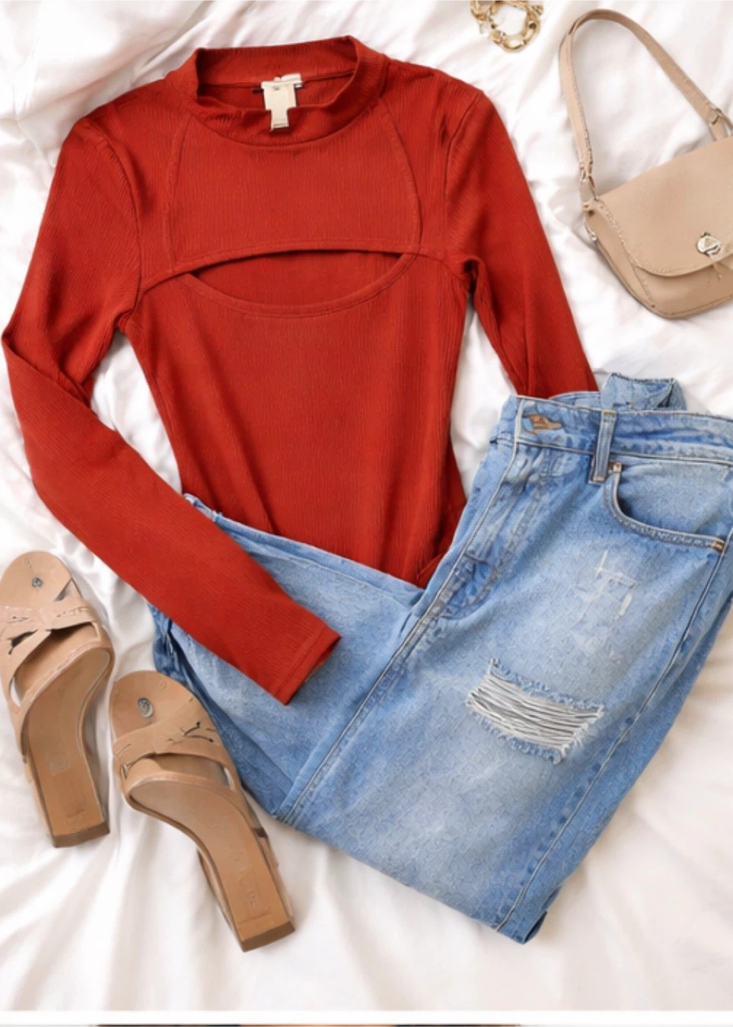 H&M Ribbed Cutout Bodysuit - Rust Orange