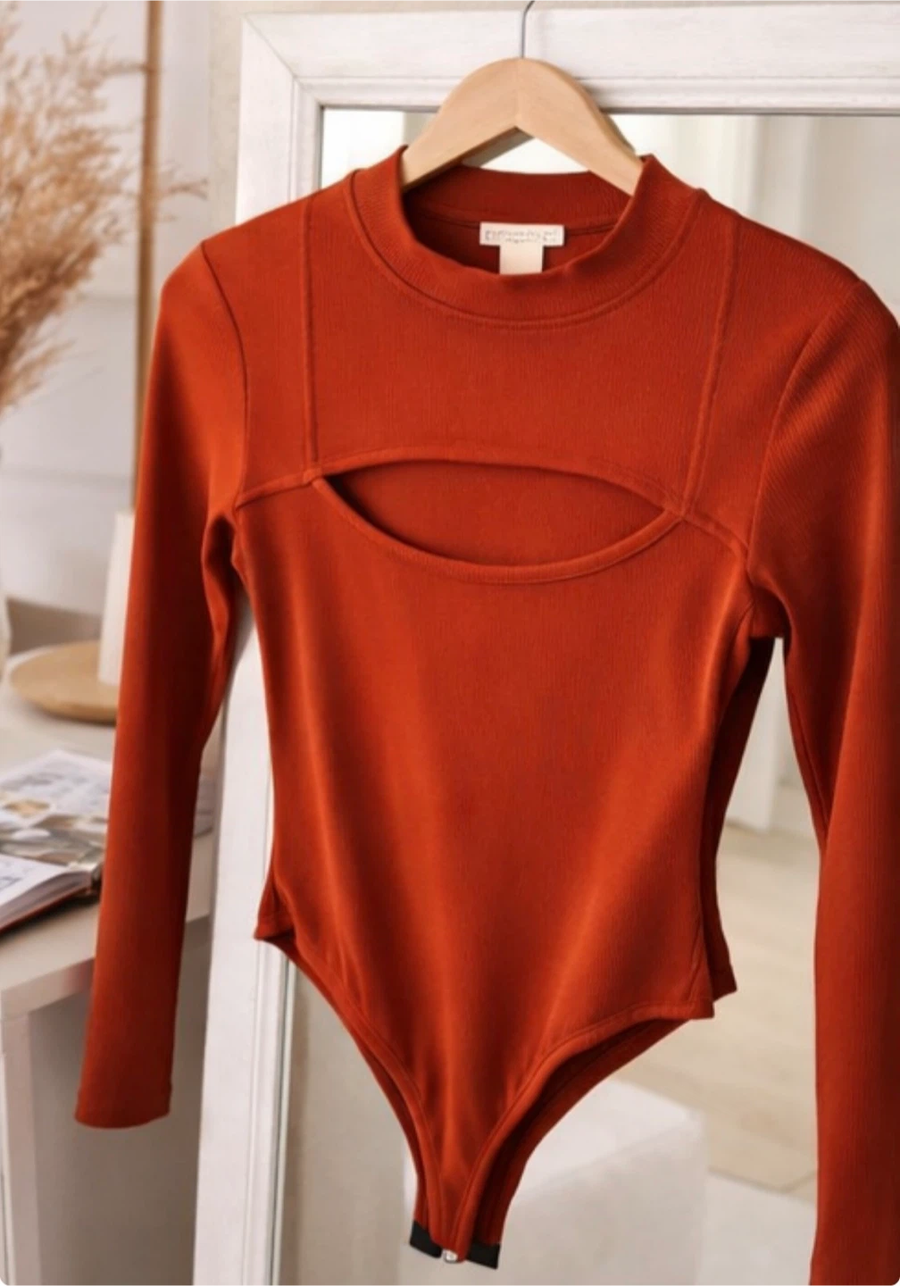 H&M Ribbed Cutout Bodysuit - Rust Orange - photo 3