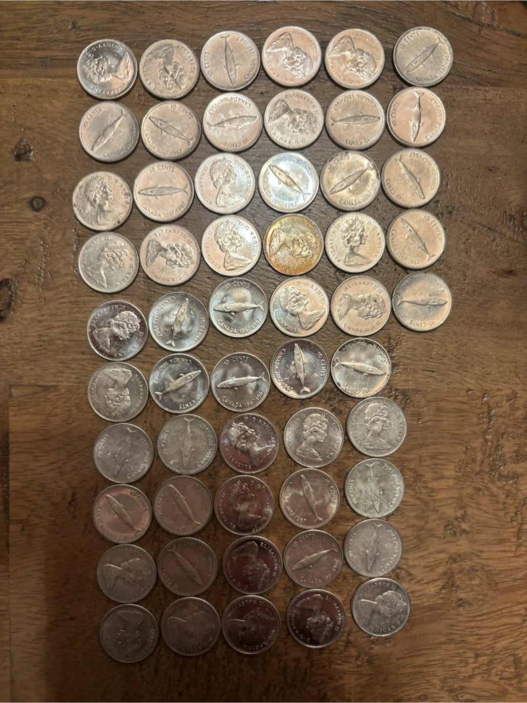 110x 1967 Canadian Centennial Dimes – Silver (Fish Design)