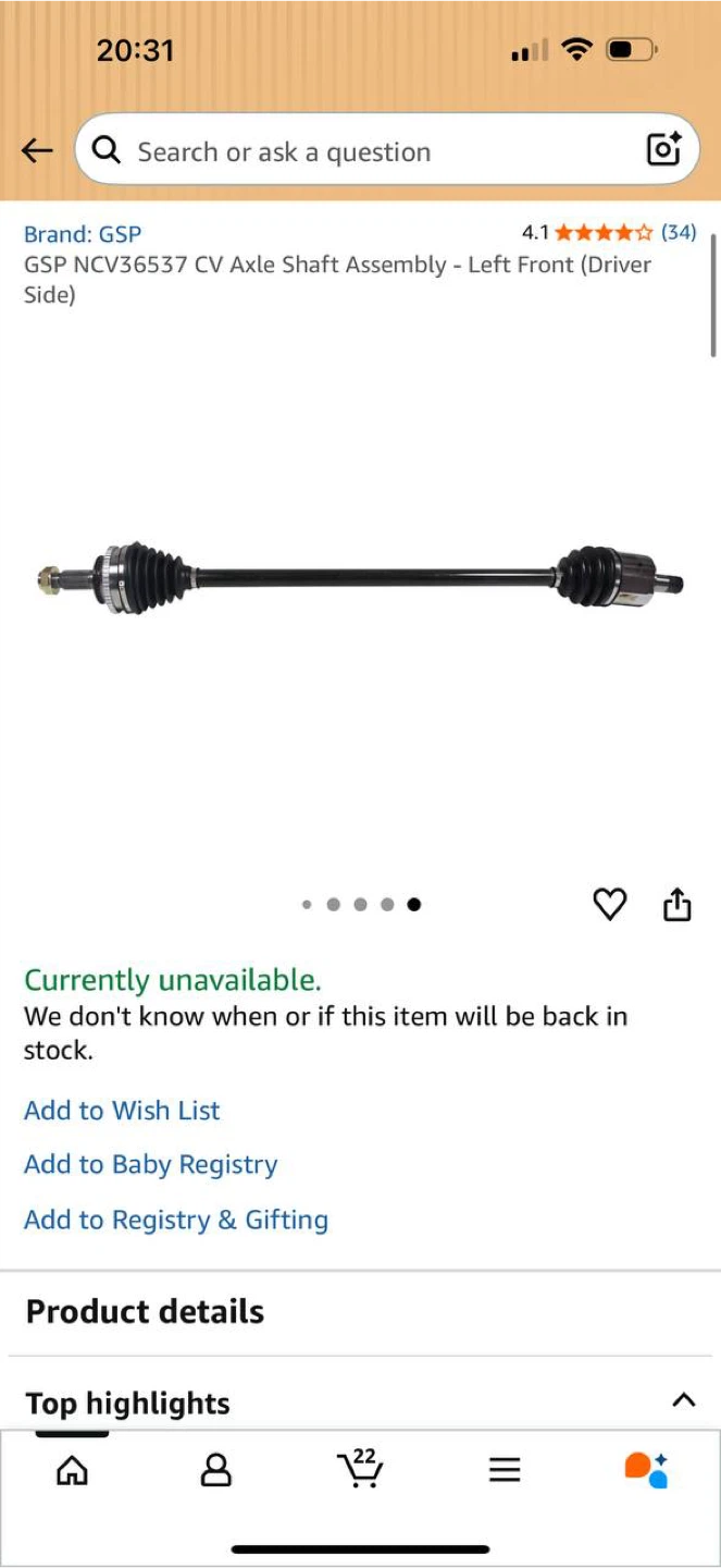 GSP NCV36537 CV Axle Shaft – Front Left for Honda Acc