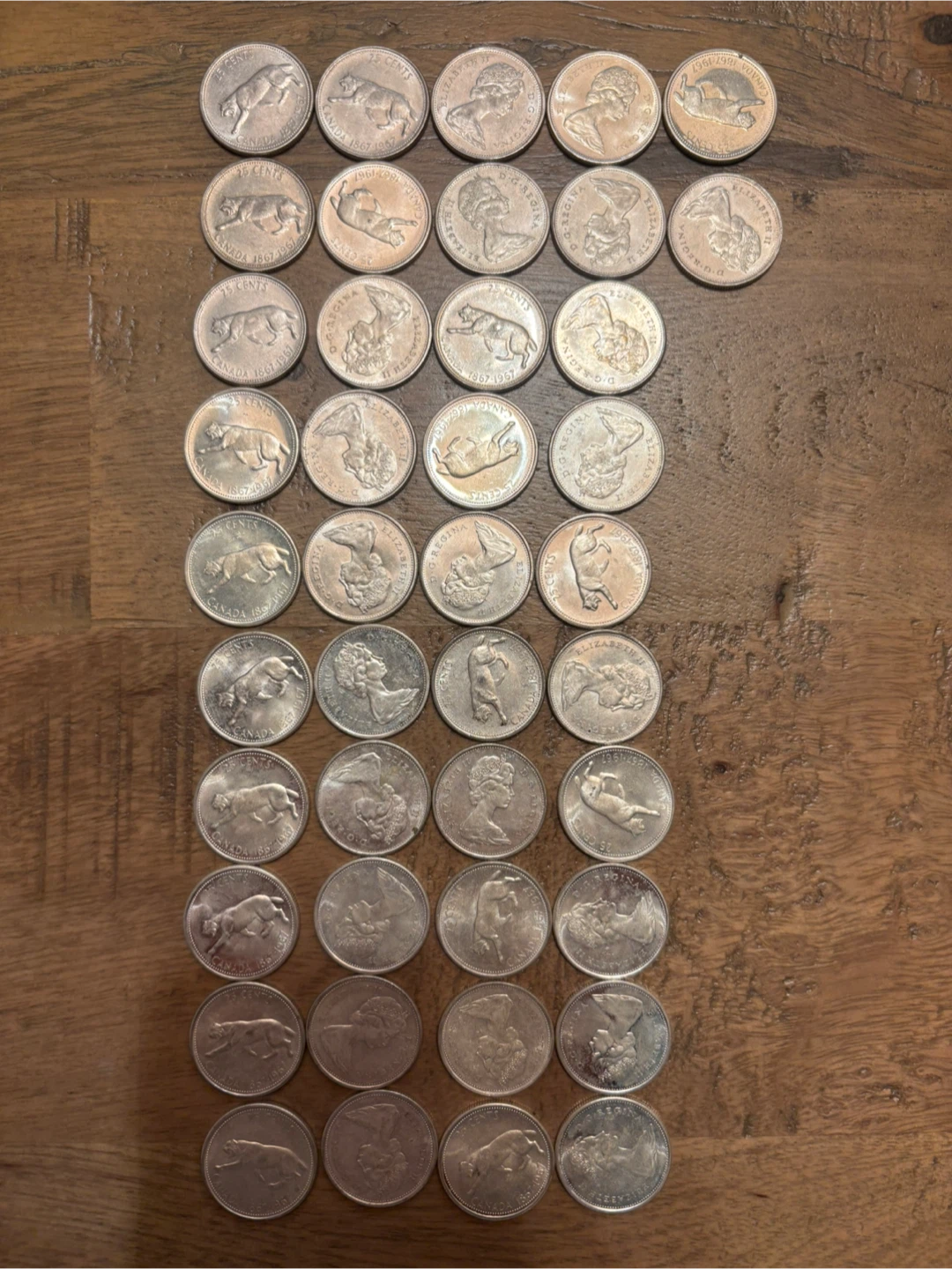 42x 1967 Canadian Centennial Quarters – Silver (Bobcat Design)