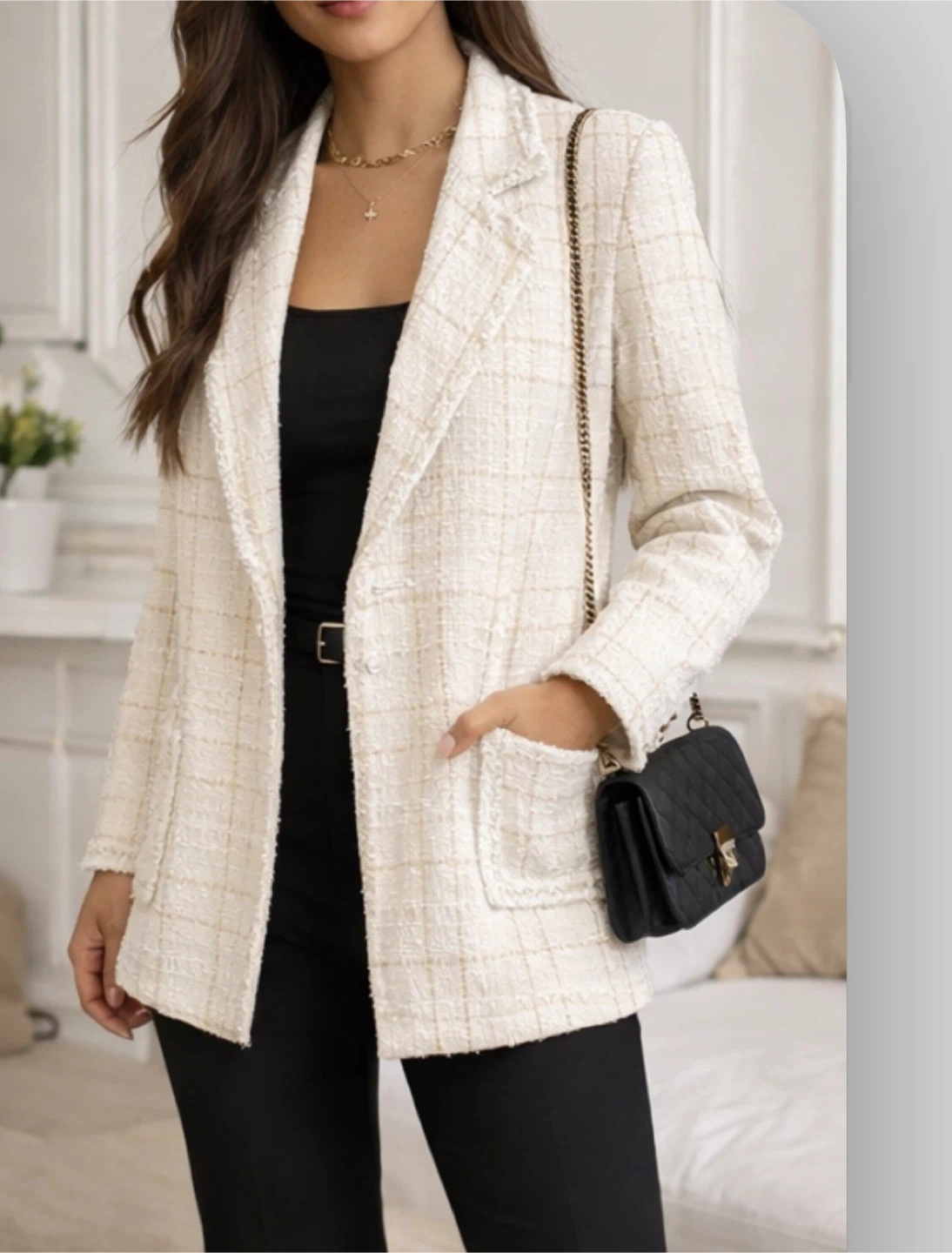 Women's Cream and Gold Tweed Blazer - photo 2