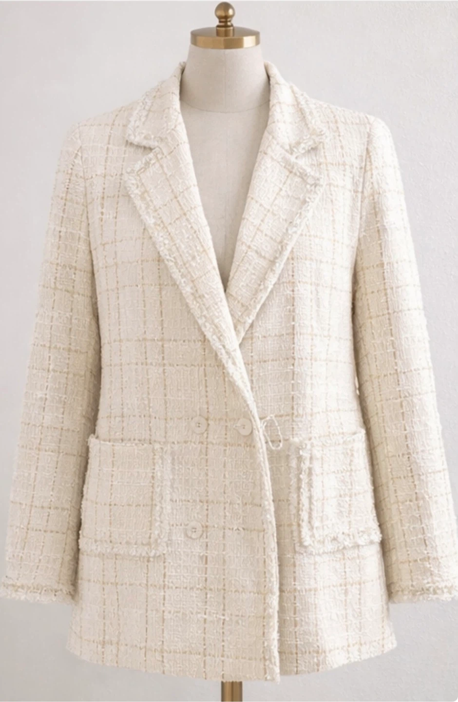Women's Cream and Gold Tweed Blazer