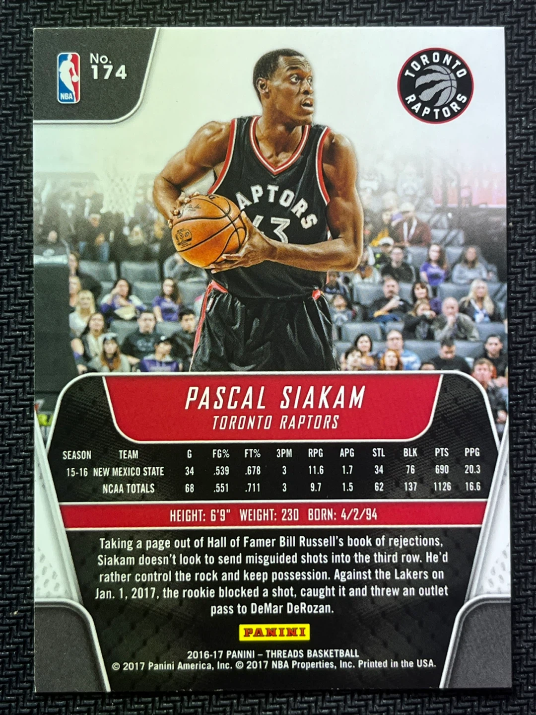 2016-17 Panini Threads #174 Pascal Siakam RC Rookie Raptors - photo 2