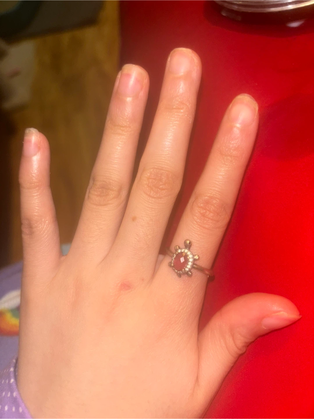 Turtle Ring with Red Stone Accent