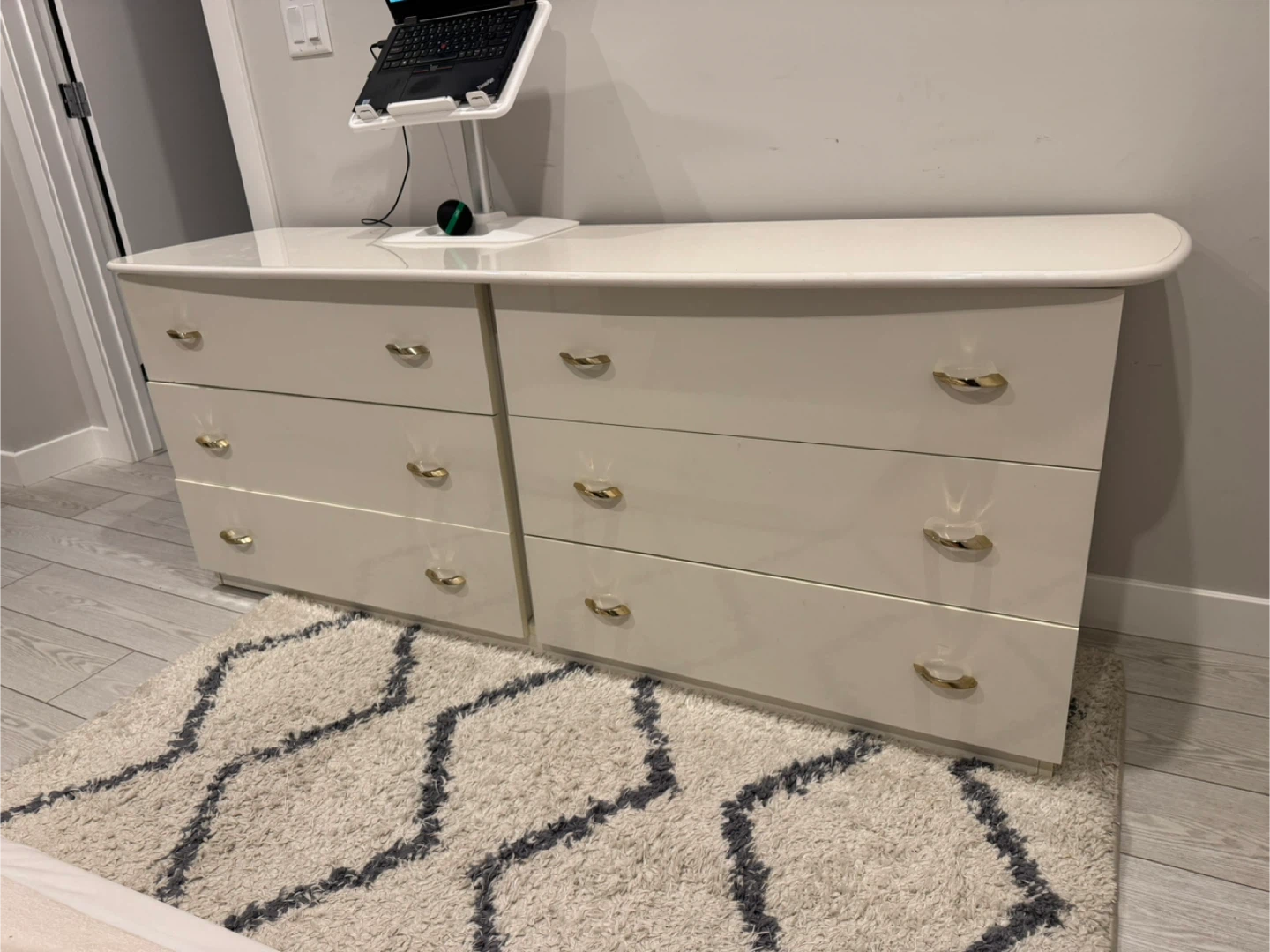 Cream Lacquer Dresser with Gold Handles