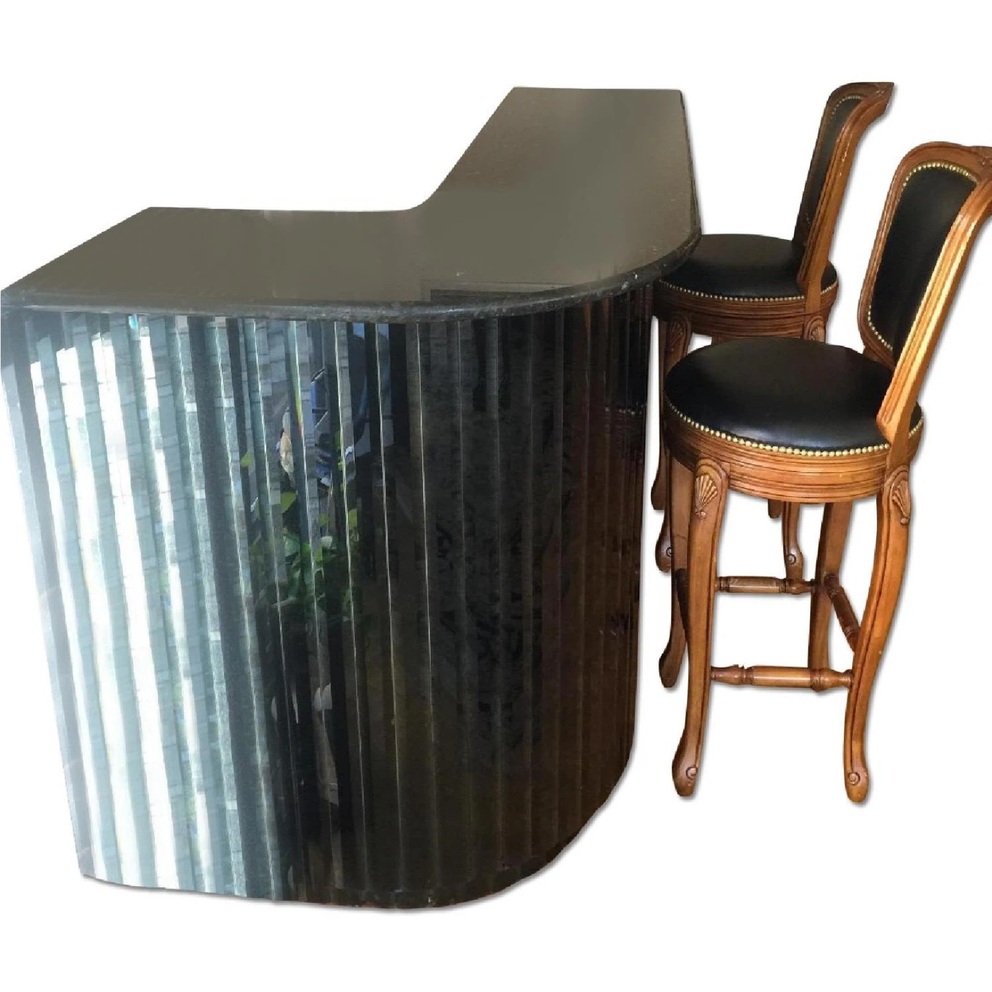 6’ Black Granite Bar w/ Storage & 2 Swivel Stools