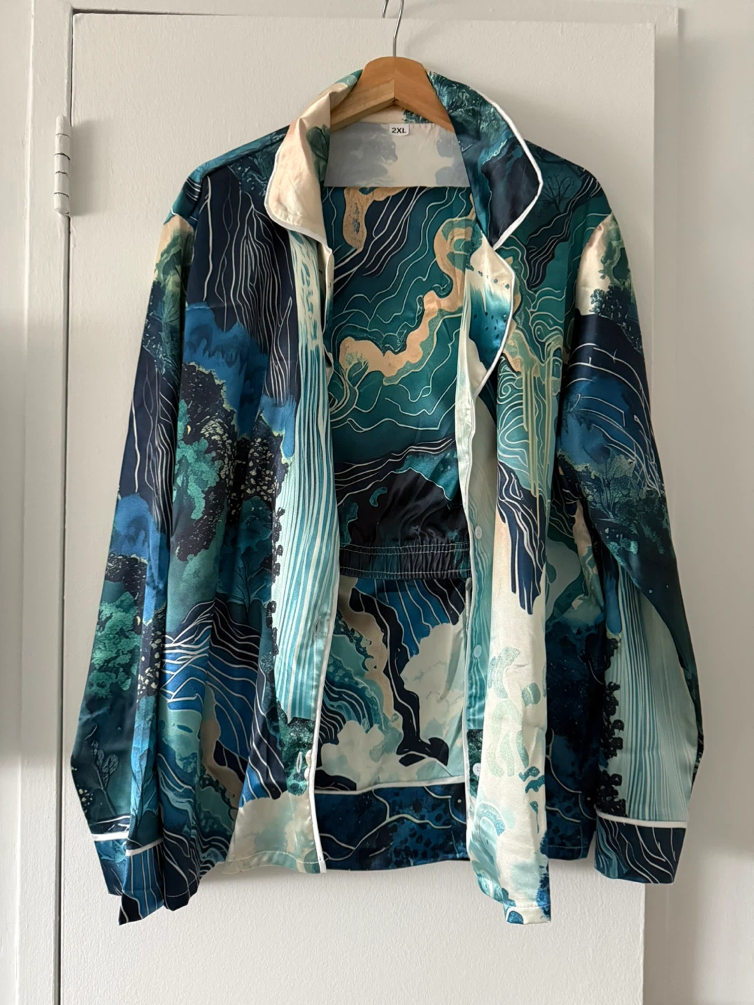 2XL Pajama Set - Blue & Green Landscape Print