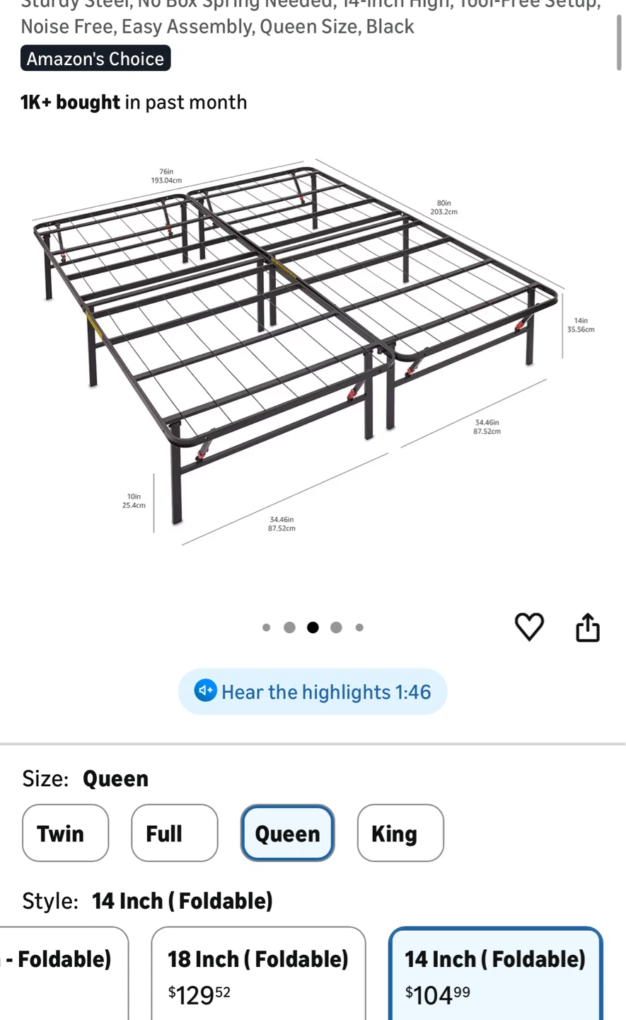 Queen Size Foldable Bed Frame