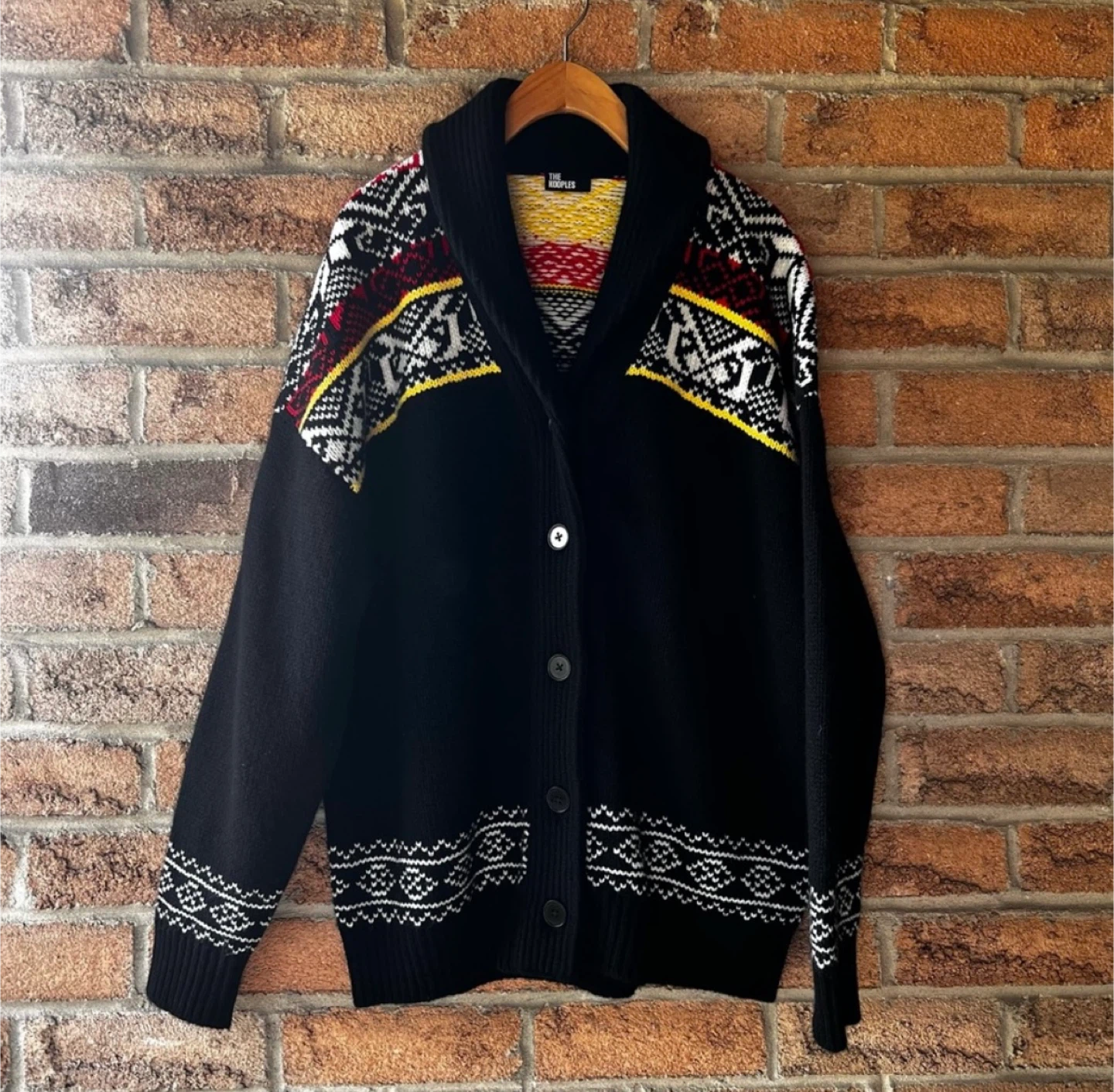 The Kooples Black Fair Isle Shawl Collar Cardigan