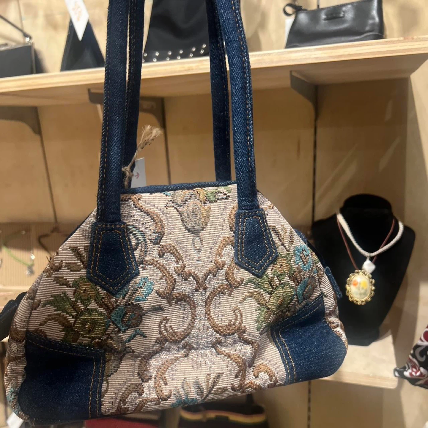 Vintage Y2K Tapestry And Denim Handbag