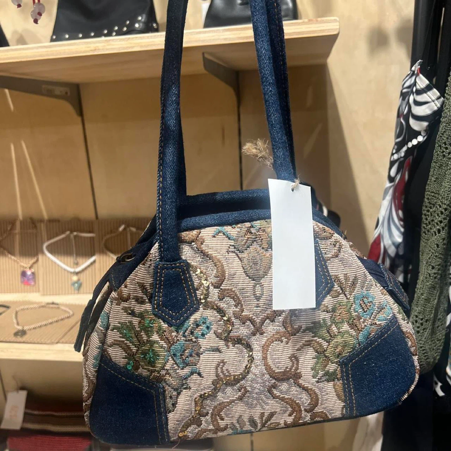 Vintage Y2K Tapestry And Denim Handbag - photo 2