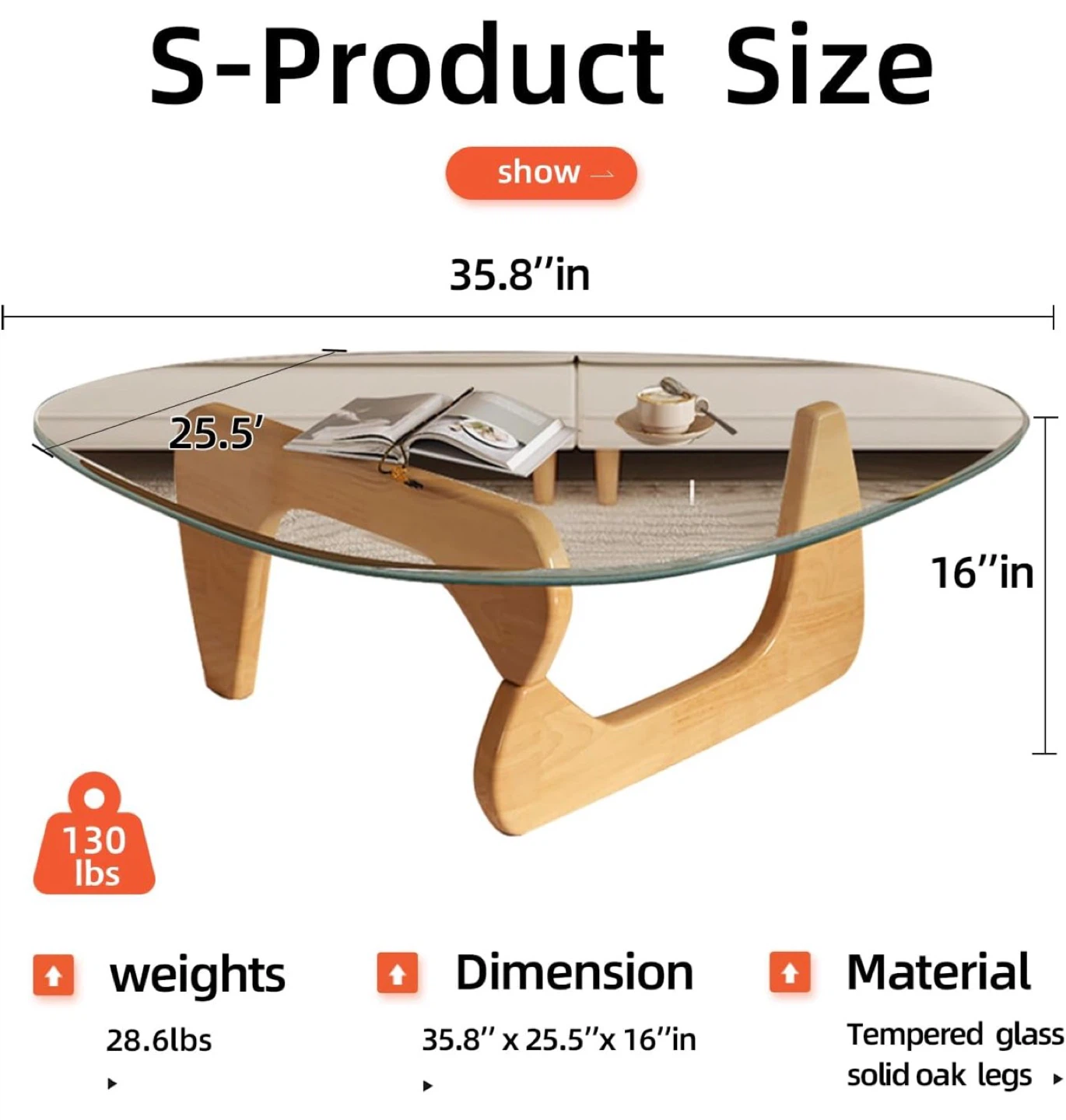 Noguchi style Modern Wood and Glass Coffee Table - photo 2