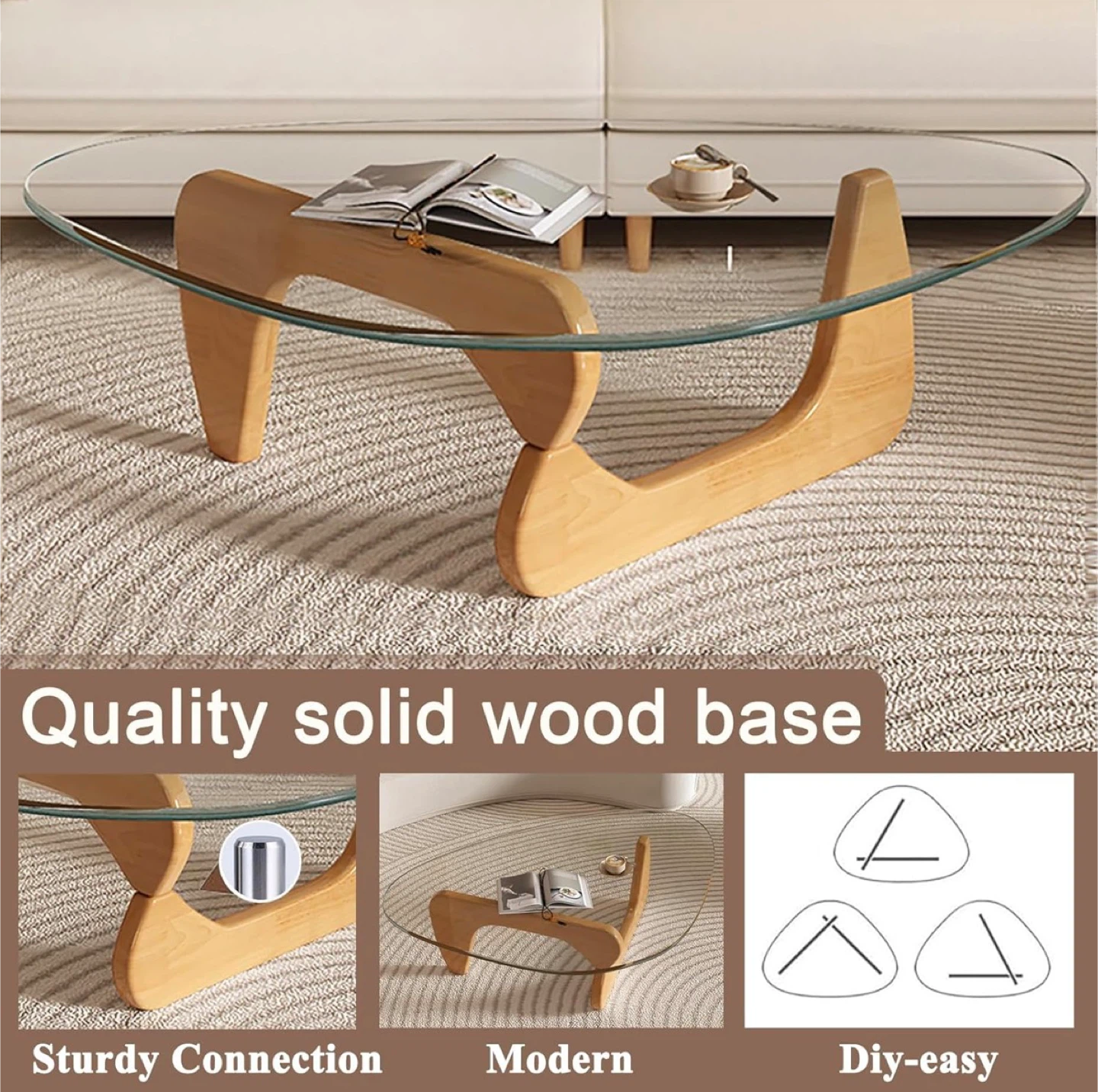 Noguchi style Modern Wood and Glass Coffee Table - photo 5