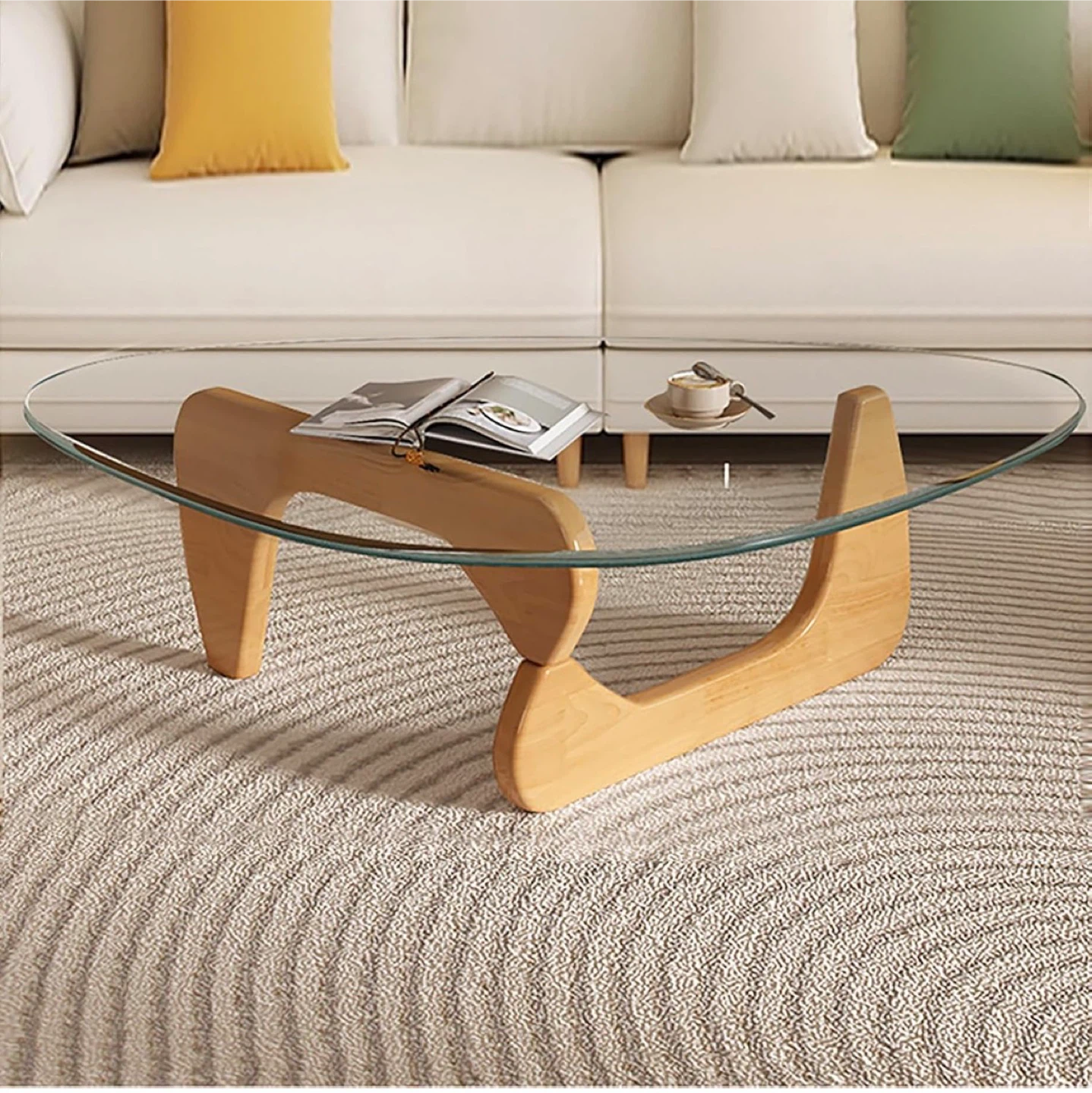Noguchi style Modern Wood and Glass Coffee Table