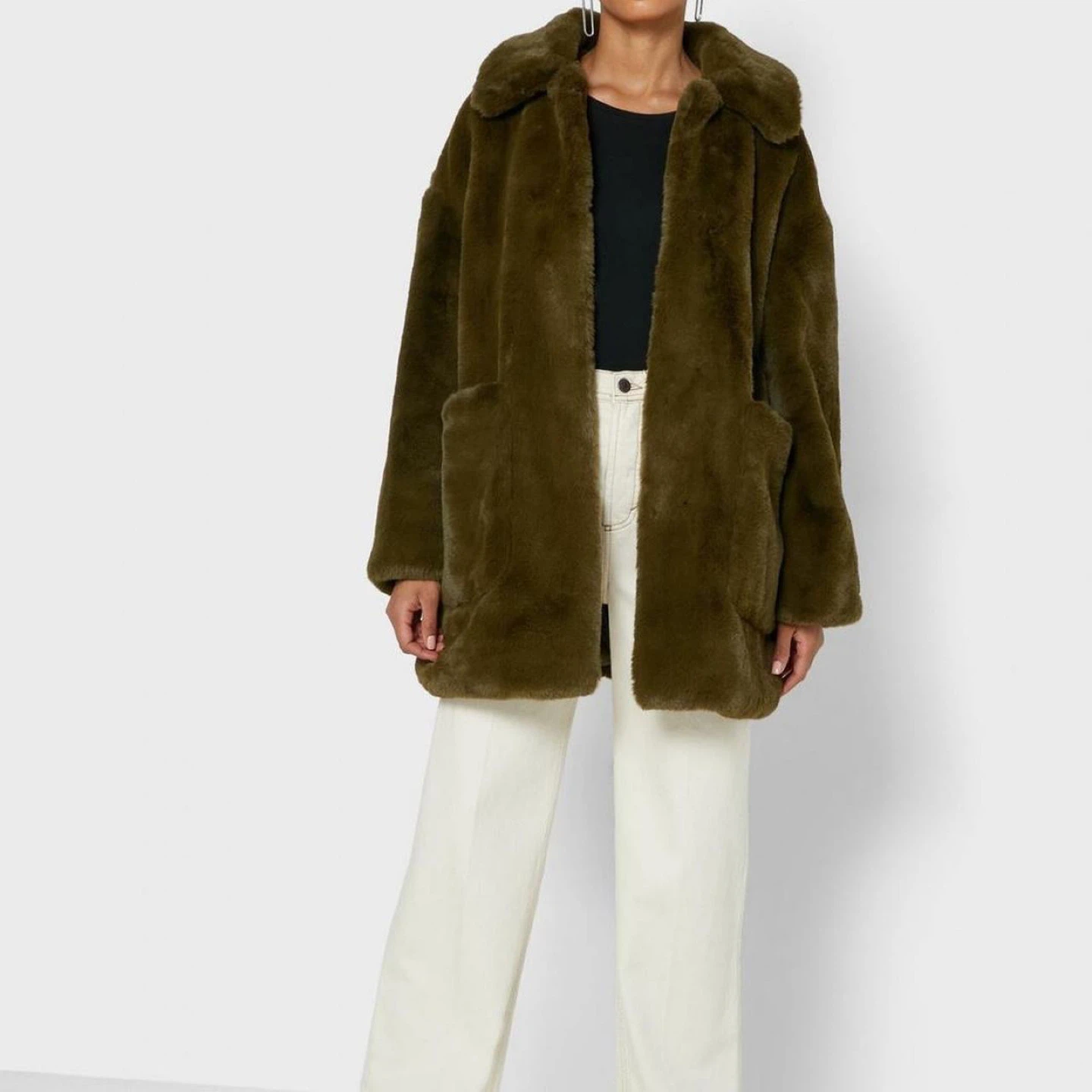 TOPSHOP Olive Green Faux Fur Coat - photo 4