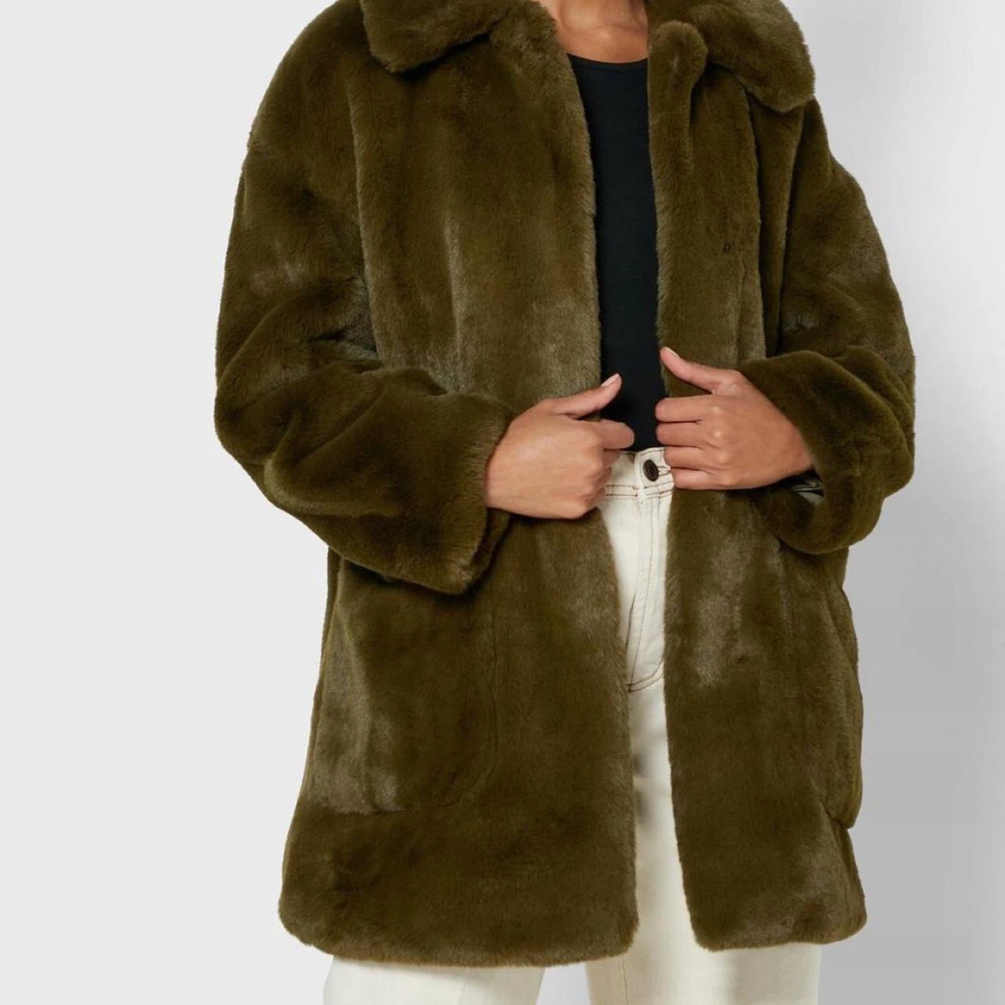 TOPSHOP Olive Green Faux Fur Coat - photo 2