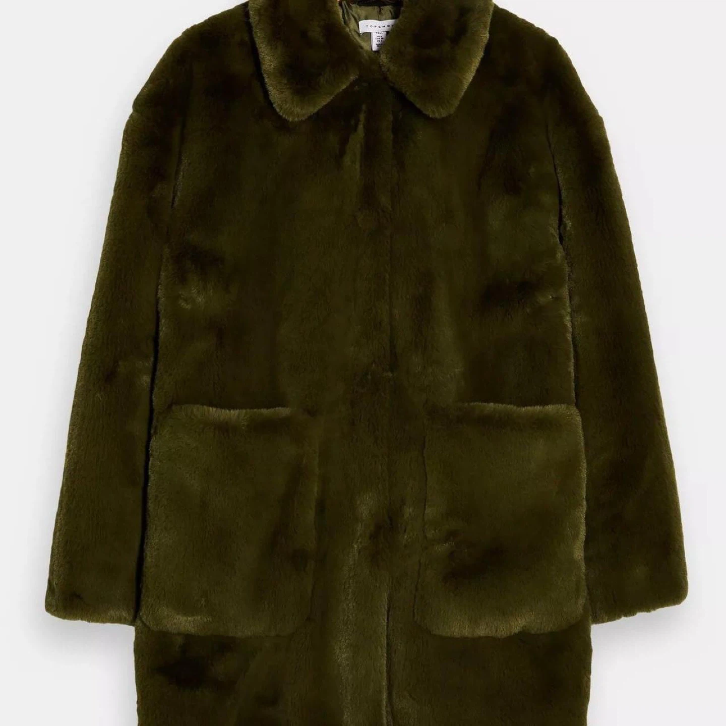 TOPSHOP Olive Green Faux Fur Coat
