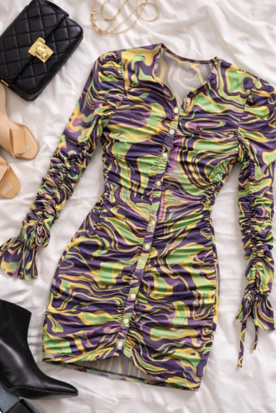 SHEIN Ruched Button-Down Shirt Dress