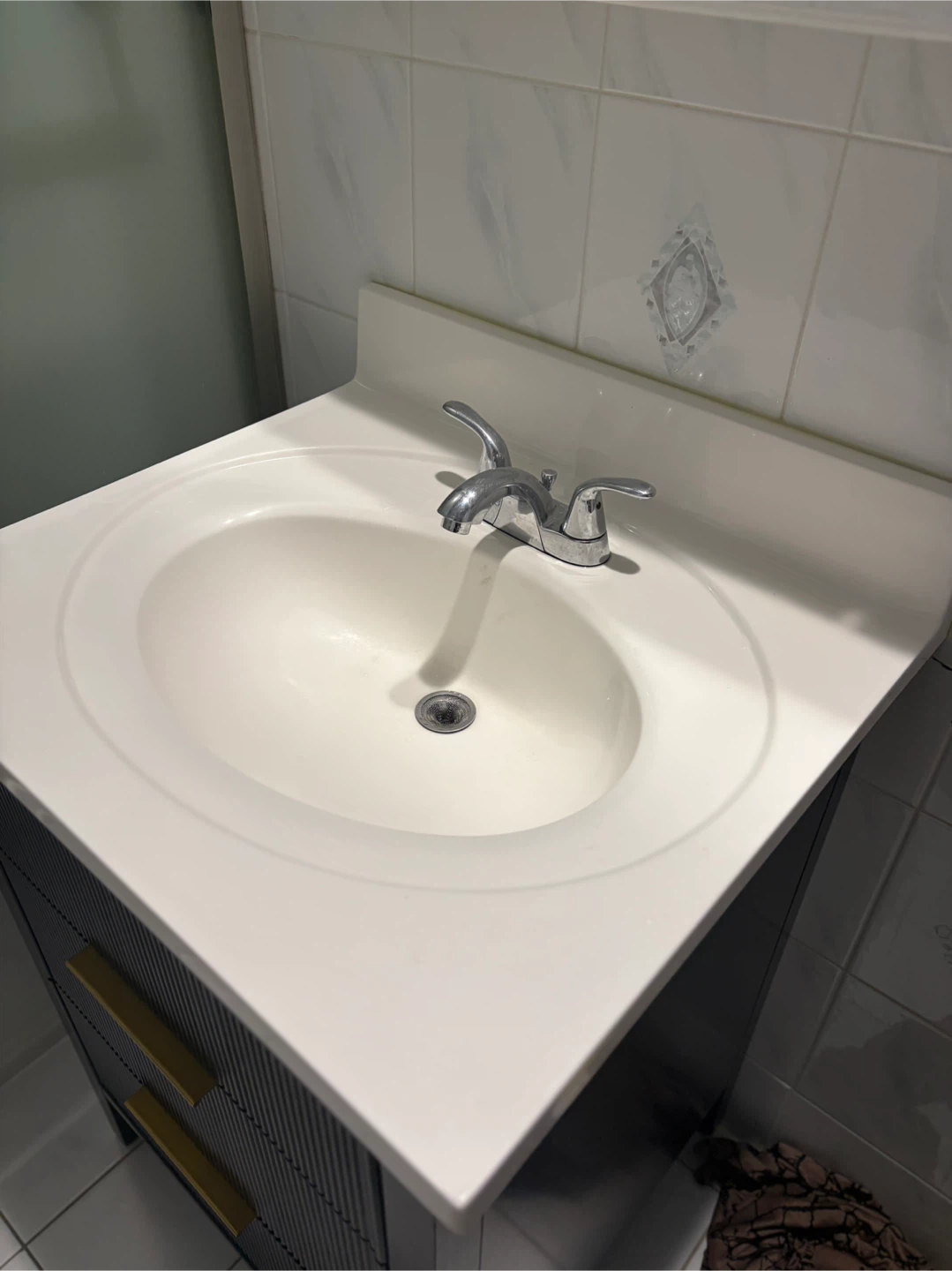 Black Vanity with Gold Drawer Pulls and Integrated Sink - photo 4