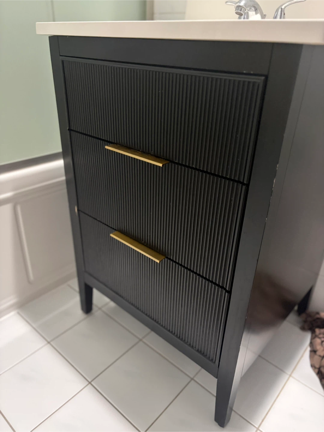 Black Vanity with Gold Drawer Pulls and Integrated Sink - photo 5