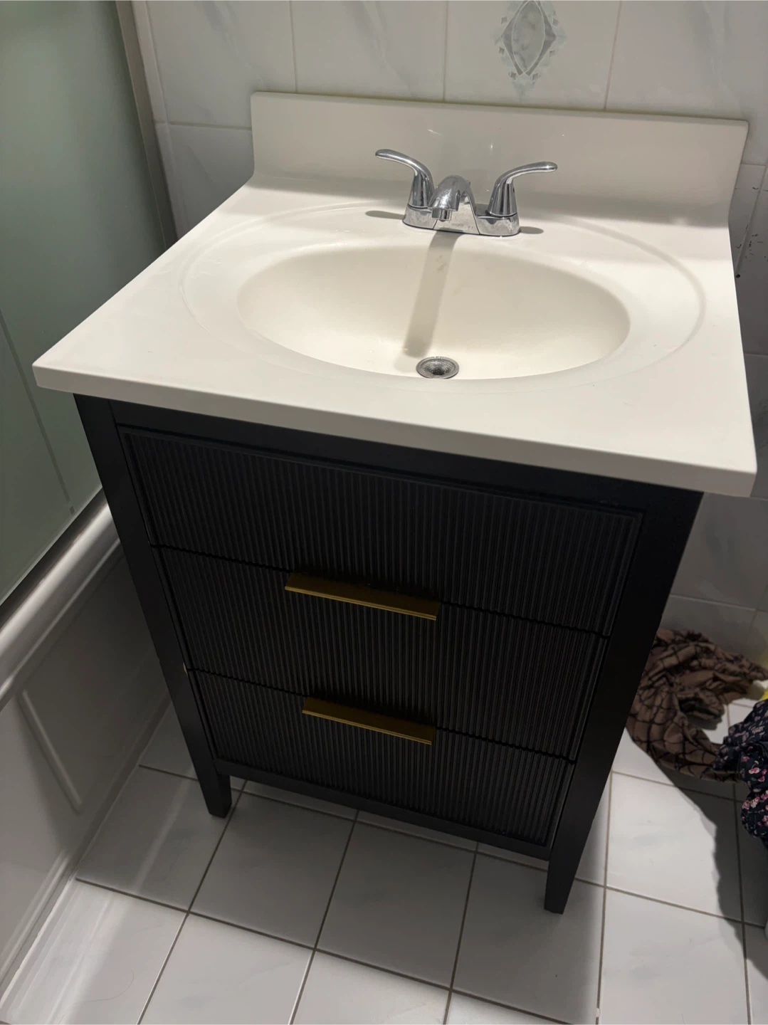 Black Vanity with Gold Drawer Pulls and Integrated Sink - photo 2