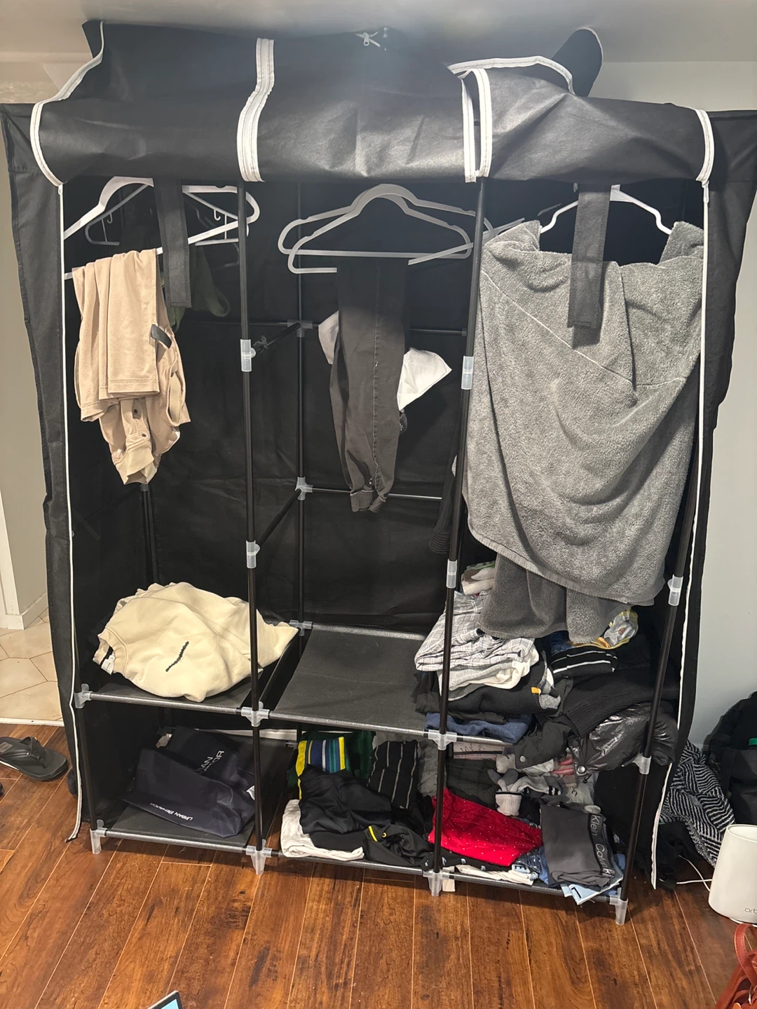 Black Portable Wardrobe Closet with Hanging Rods - photo 2