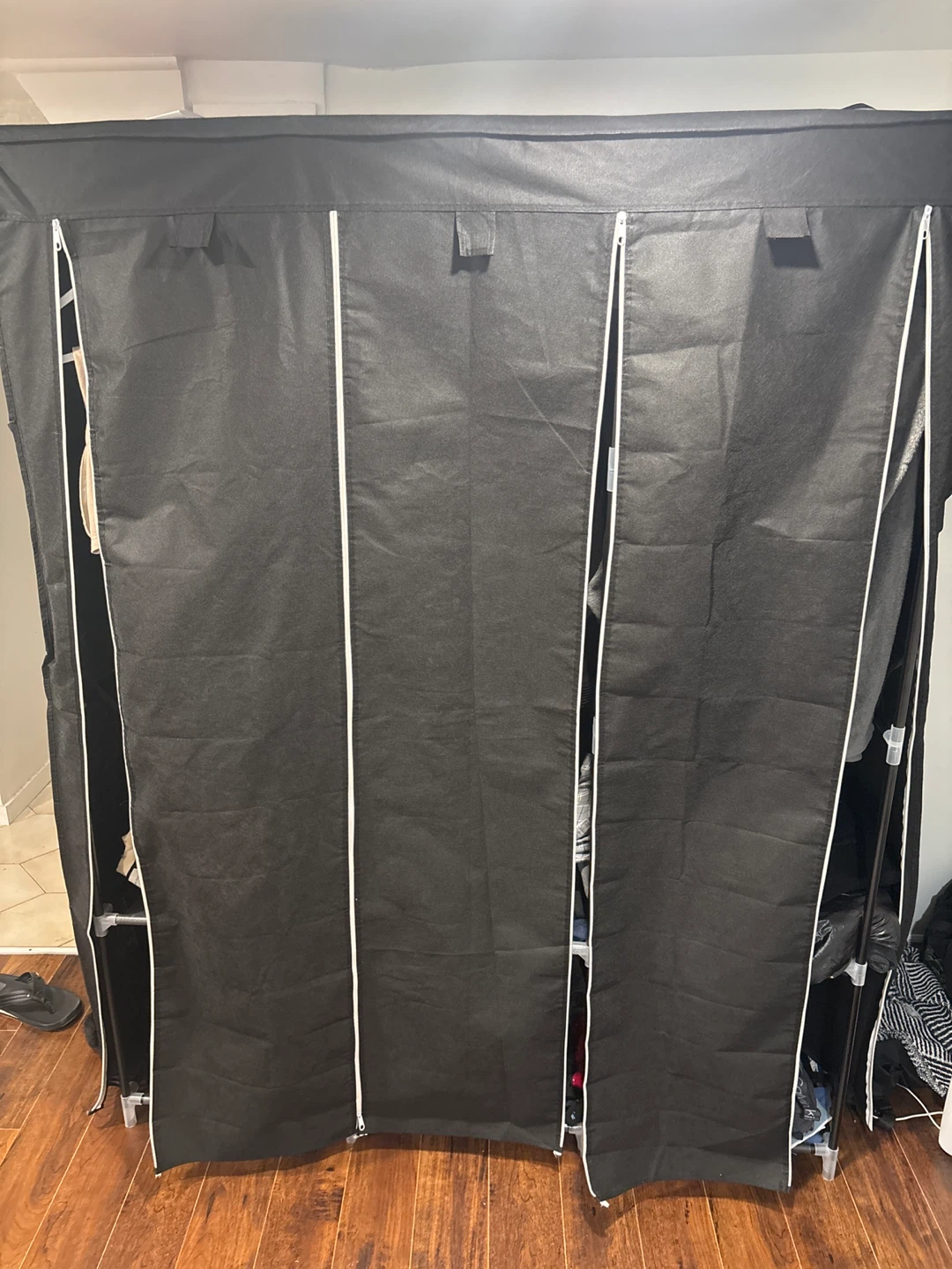 Black Portable Wardrobe Closet with Hanging Rods