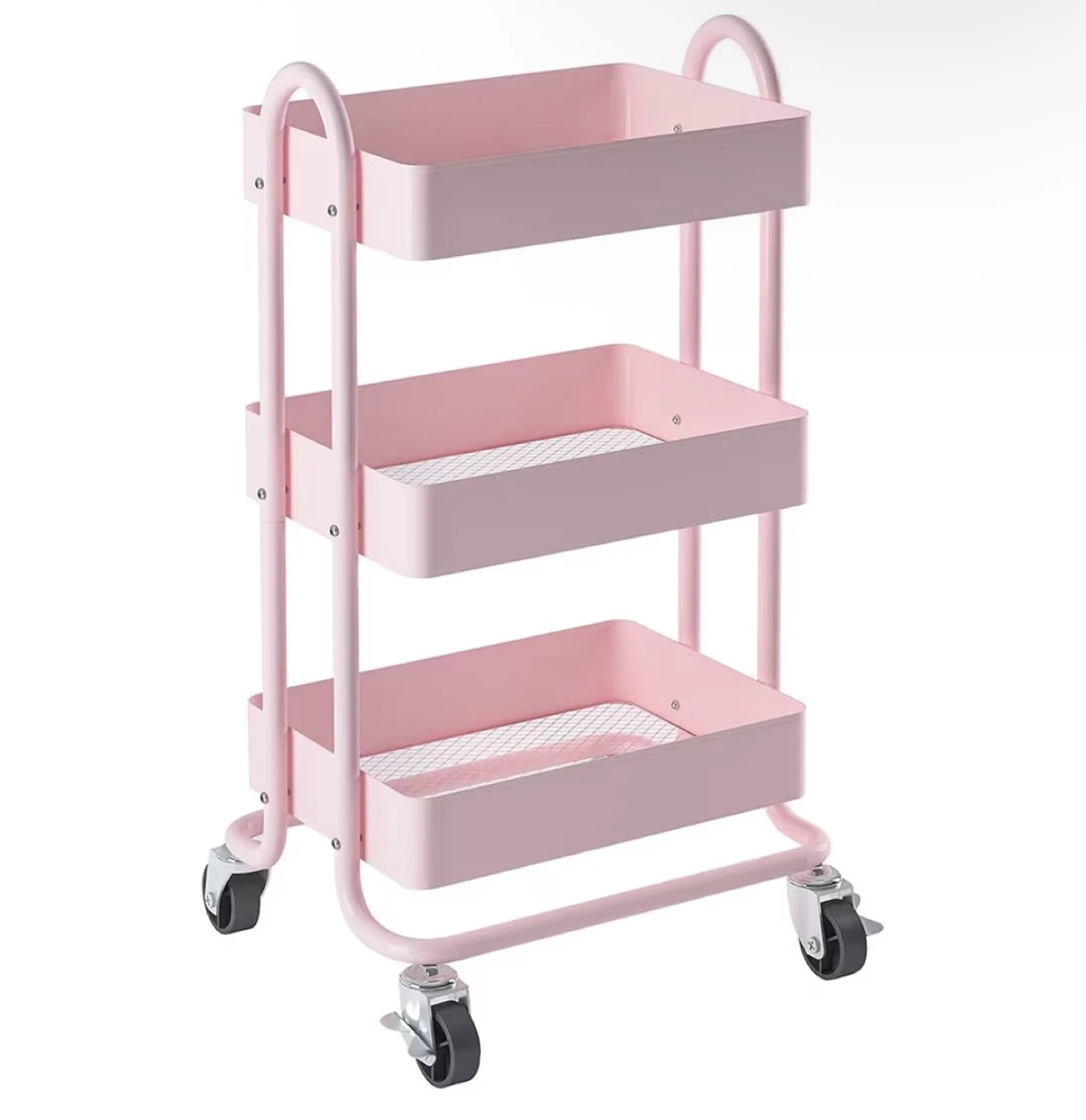 Pink 3-Tier Rolling Storage Cart with Wheels