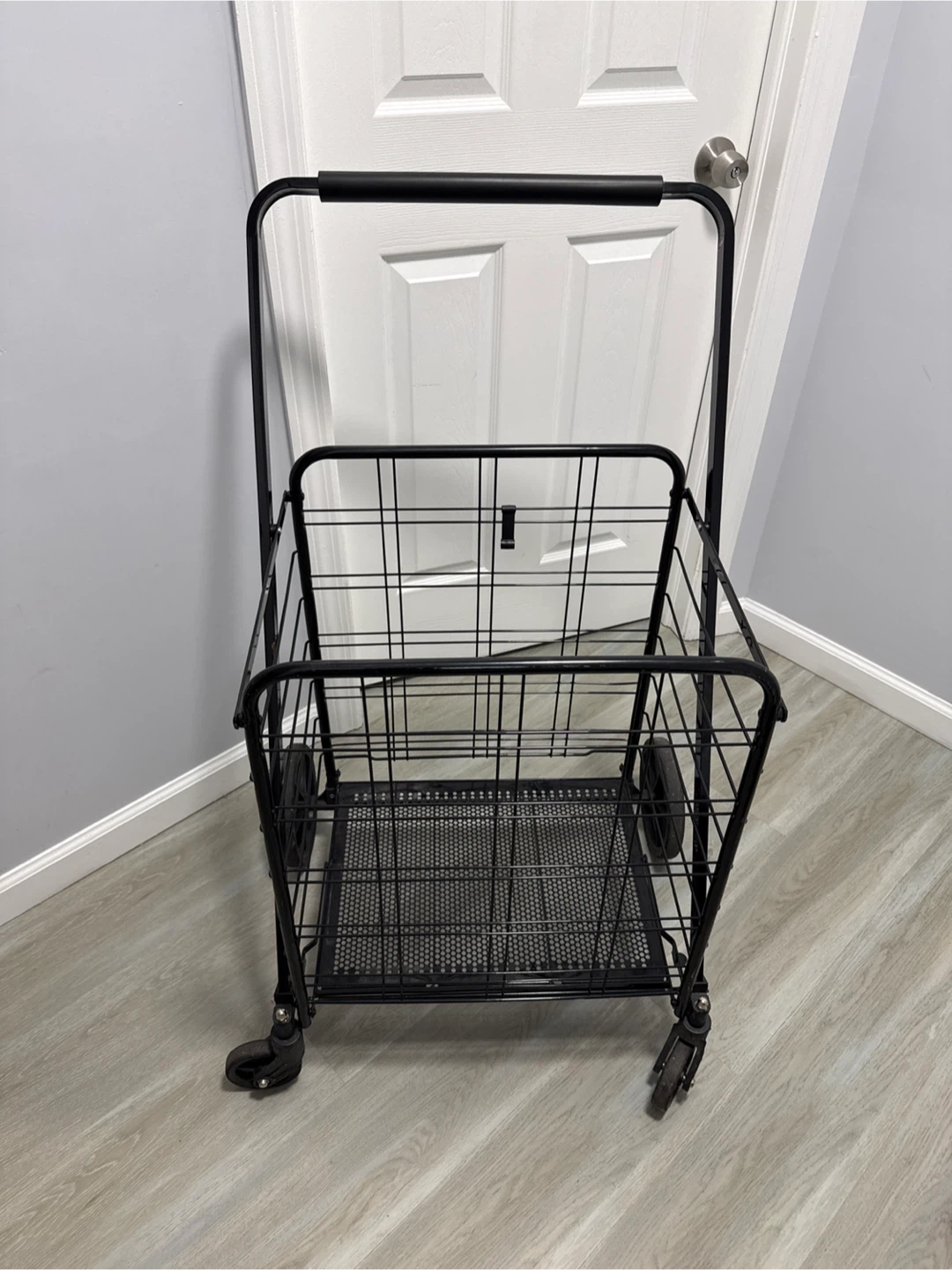 Black Metal Rolling Shopping Cart