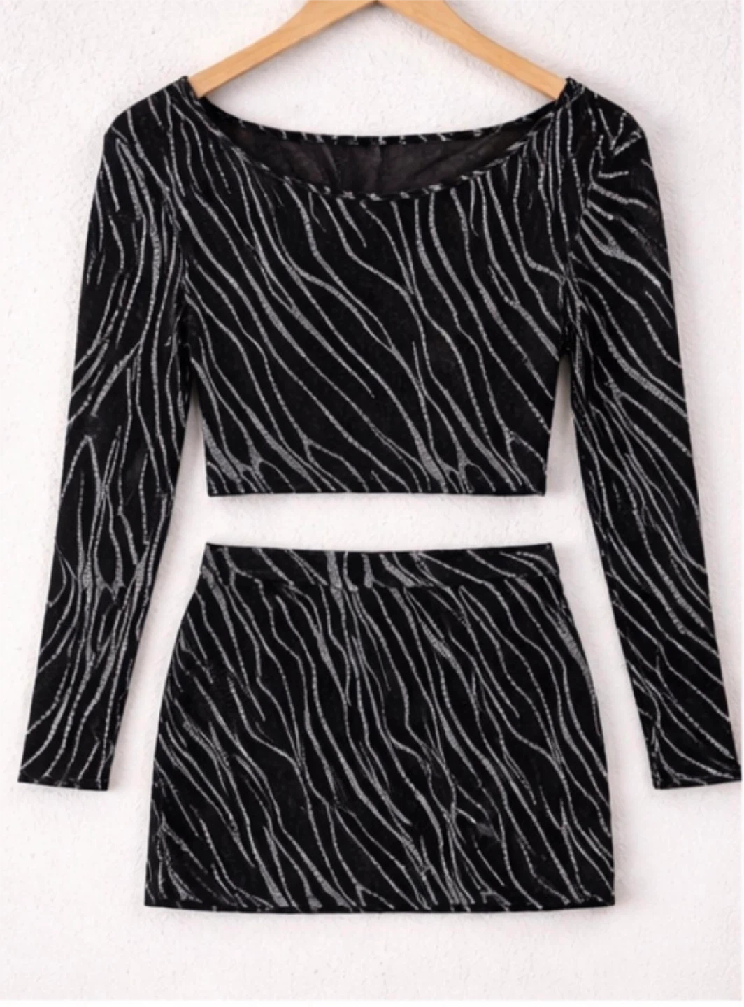 Black and Silver Glitter Zebra Print Crop Top and Skirt Set - photo 2