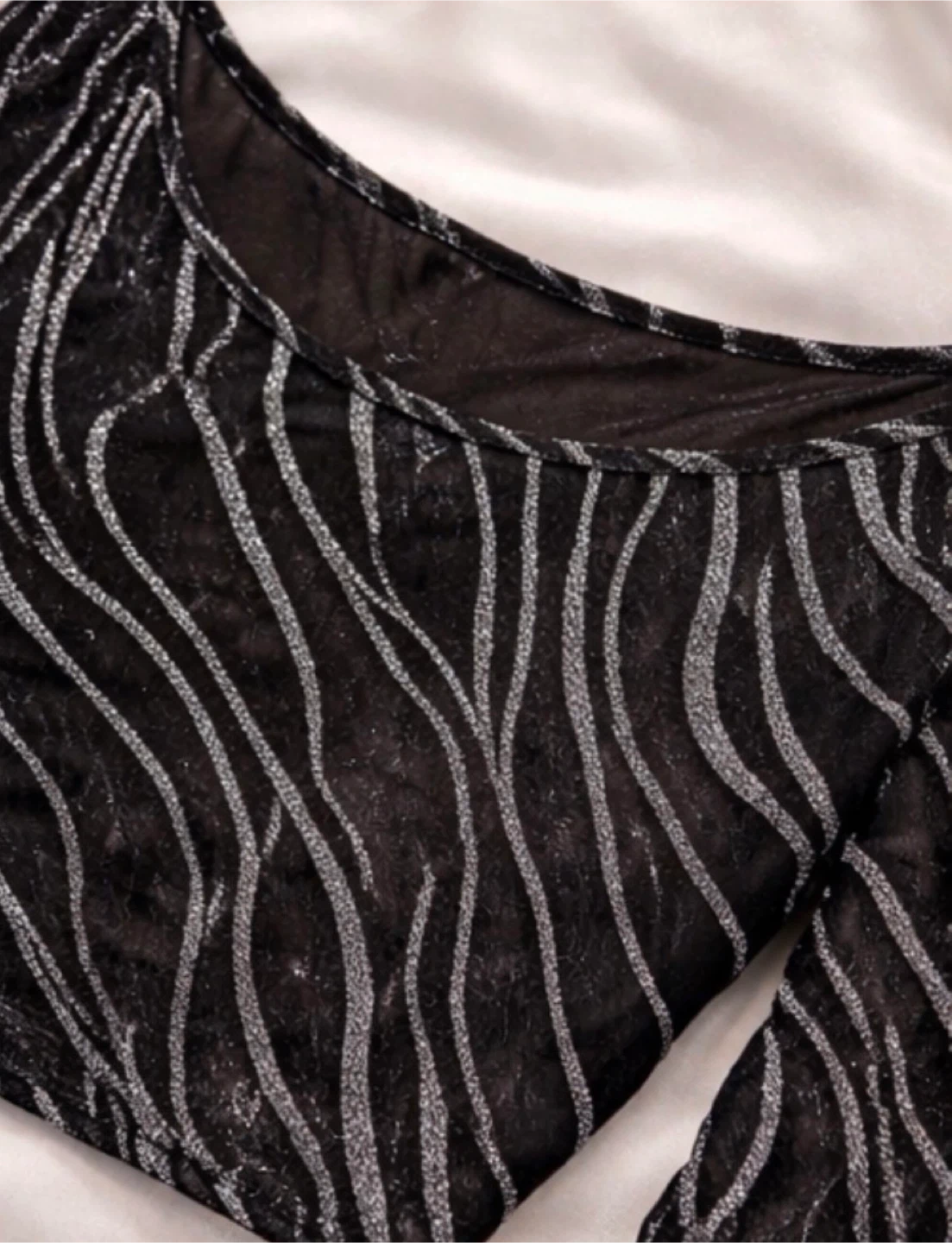 Black and Silver Glitter Zebra Print Crop Top and Skirt Set - photo 4