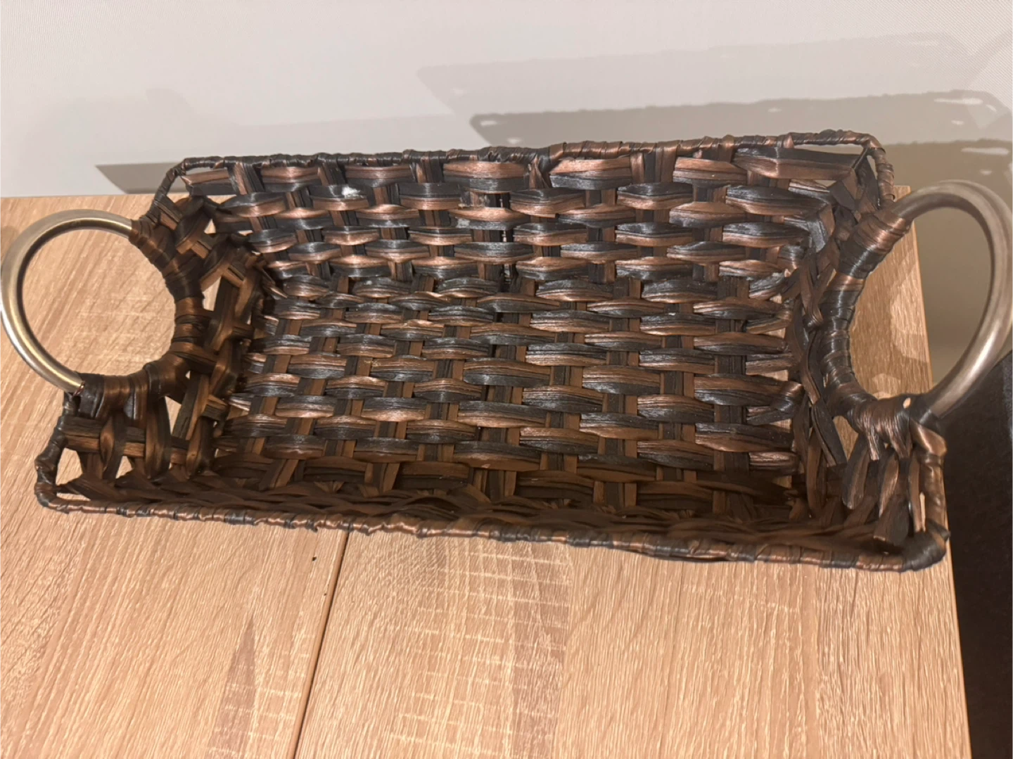 Woven Rectangular Basket with Metal Handles