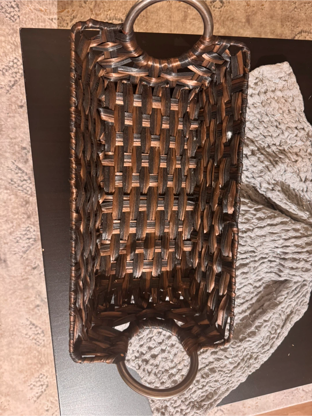 Woven Rectangular Basket with Metal Handles - photo 2