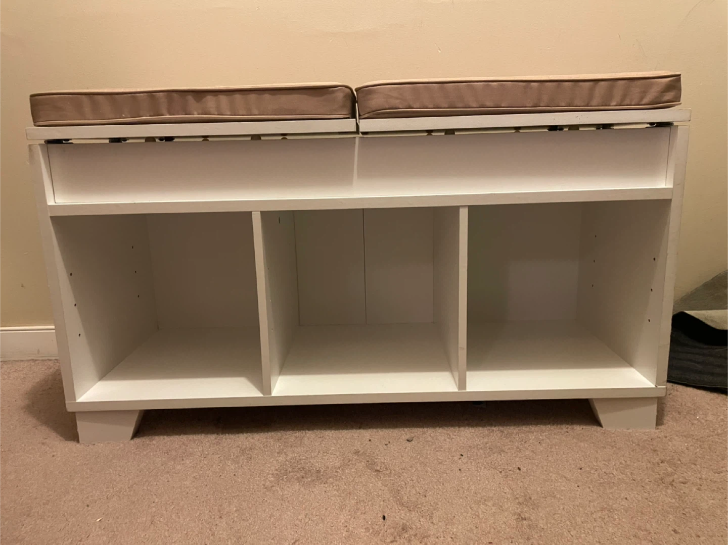 White Storage Bench with Cushions