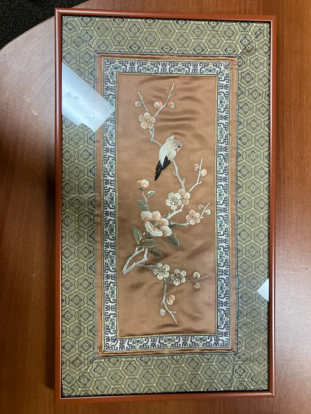 Framed Silk Embroidery Art - Bird and Blossoms