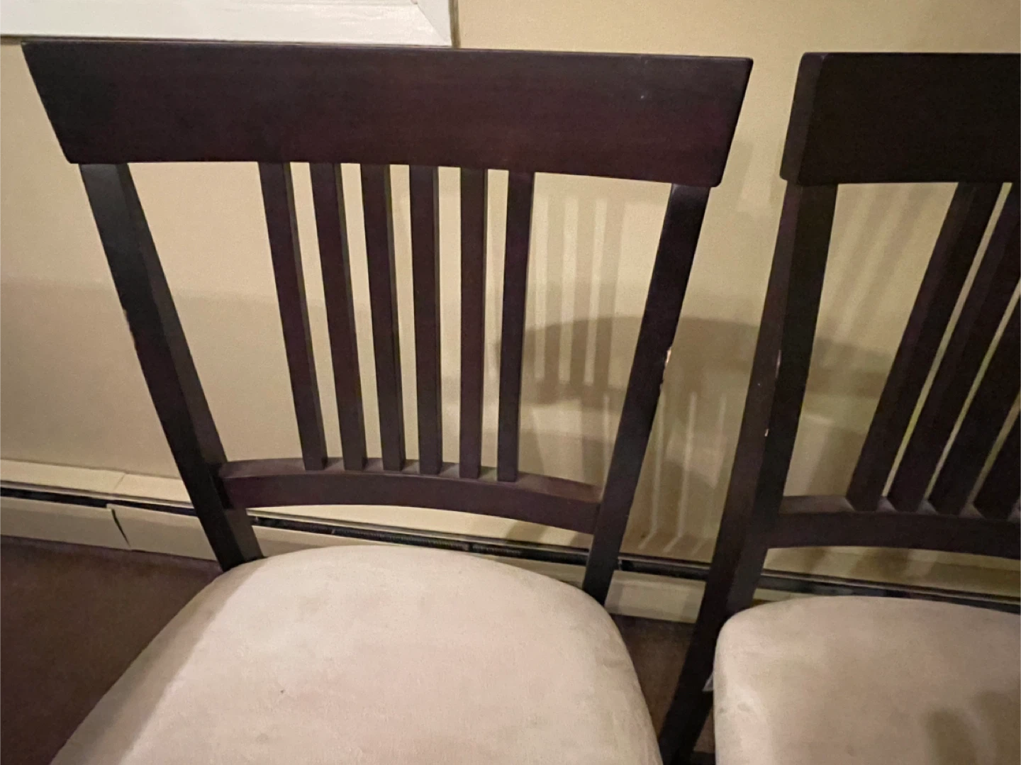 Set of 4 Dark Wood Bartender Height Stools with Cream Cushions - photo 2