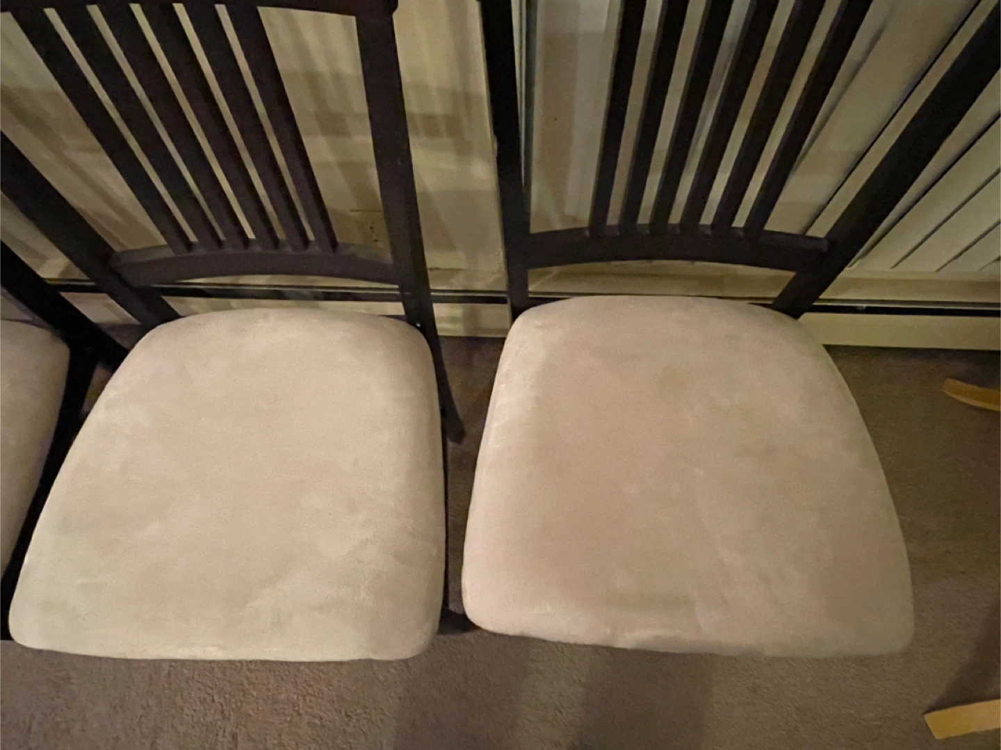 Set of 4 Dark Wood Bartender Height Stools with Cream Cushions - photo 4