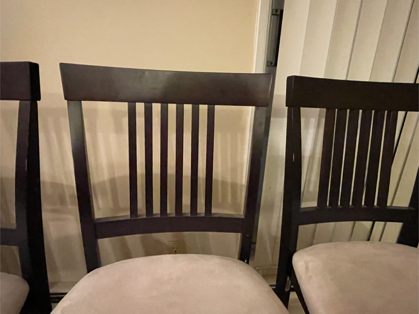 Set of 4 Dark Wood Bartender Height Stools with Cream Cushions - photo 3