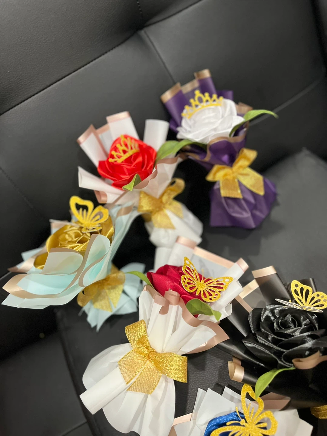 Ribbon Flower Bouquets with Crowns and Butterflies - photo 3