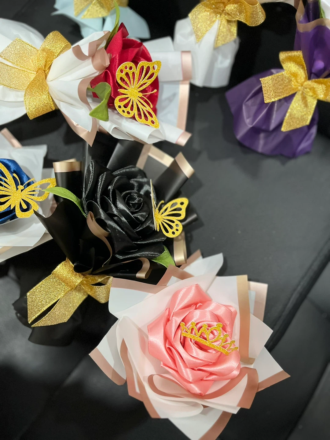 Ribbon Flower Bouquets with Crowns and Butterflies - photo 2