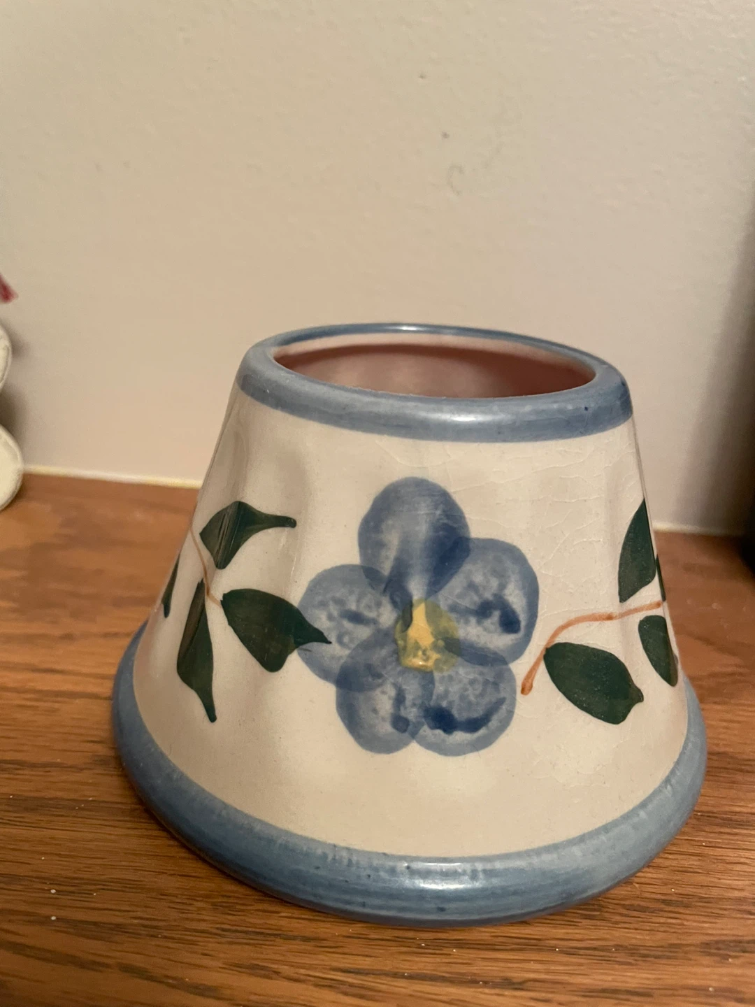 Ceramic Candle Holder with Blue Flower Design - photo 4