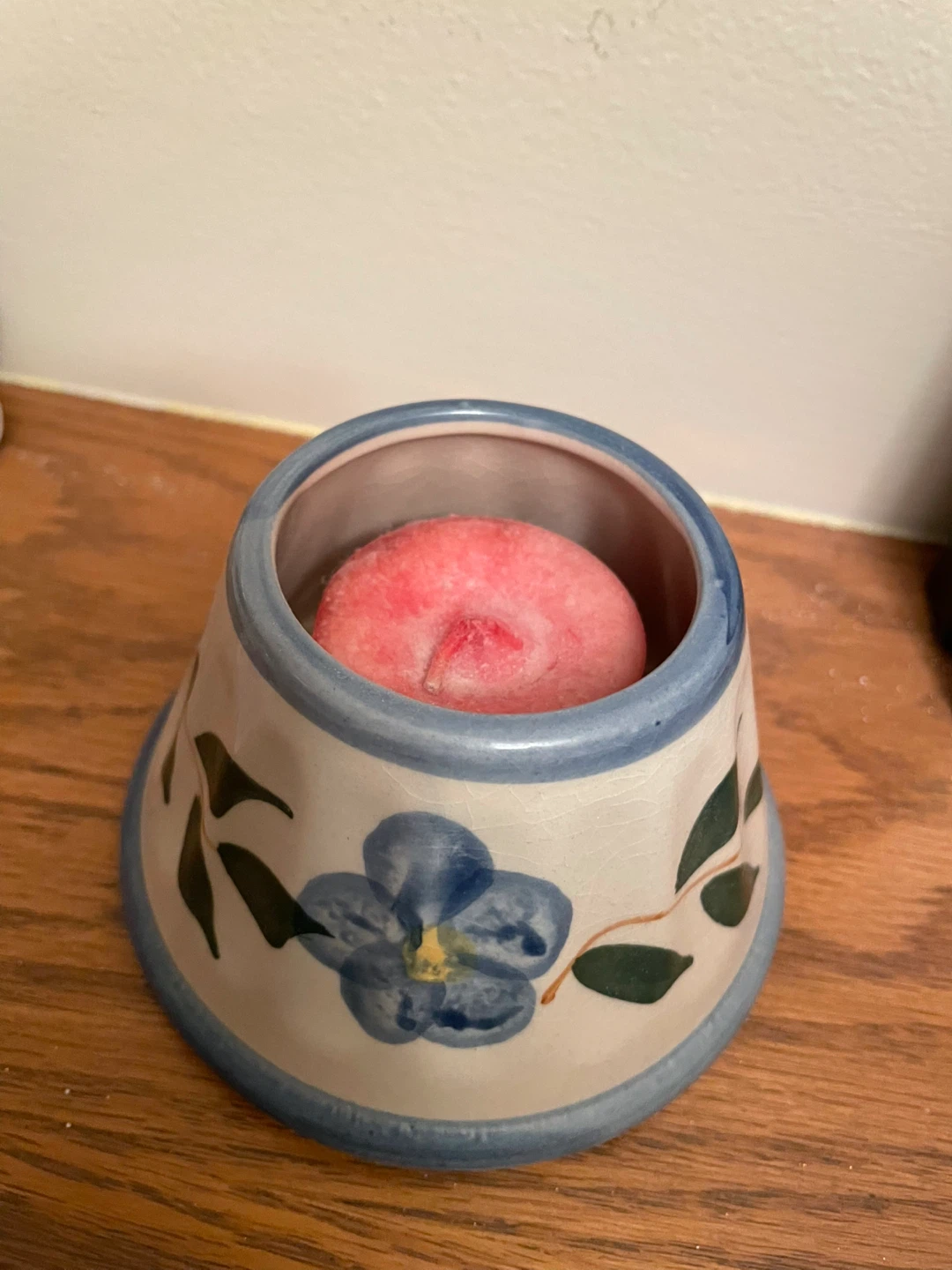 Ceramic Candle Holder with Blue Flower Design