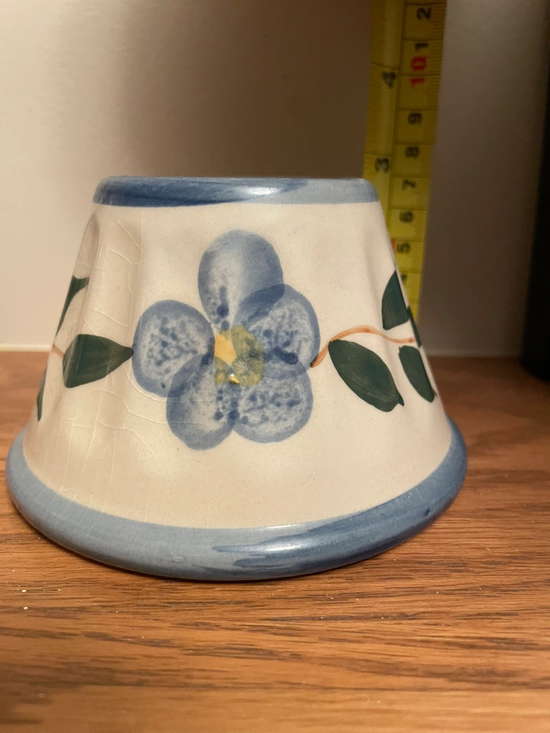 Ceramic Candle Holder with Blue Flower Design - photo 3