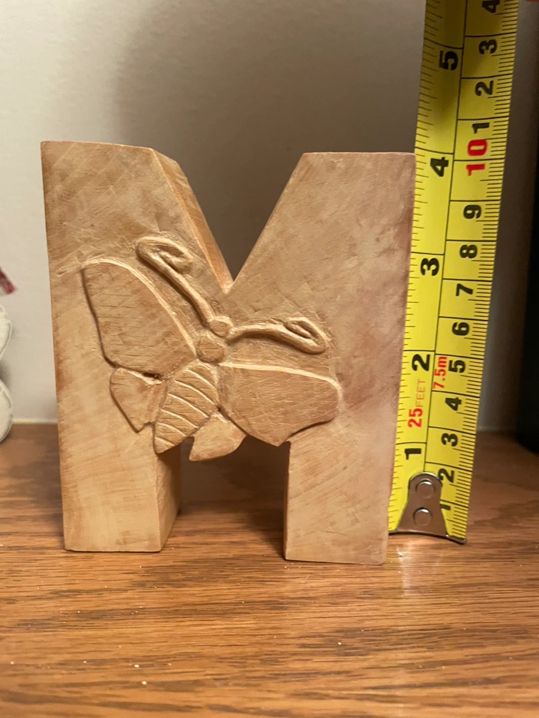 Wooden "M" Letter with Butterfly Carving - photo 5
