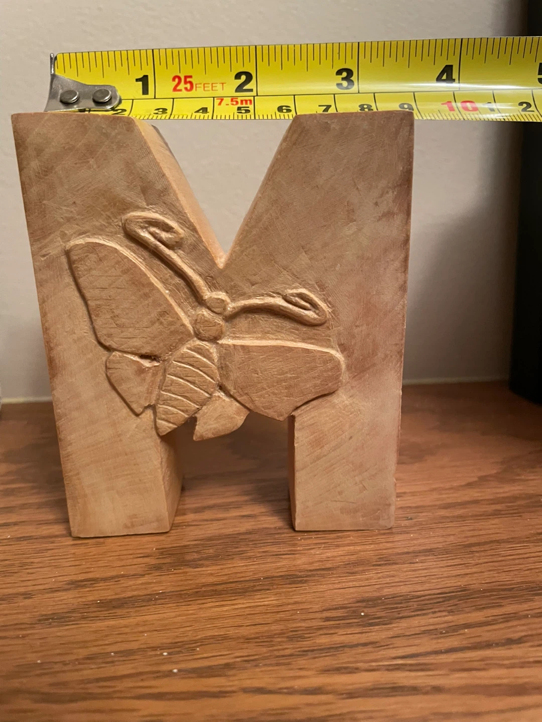 Wooden "M" Letter with Butterfly Carving - photo 4